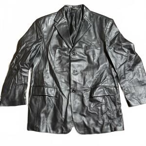 Stafford Executive Black Genuine Leather Men's Blazer Jacket RN93677 Size L